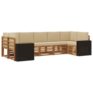 vidaXL Hoekbank Set met kussen 7 pcs Natuurlijk en Beige Polyester