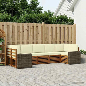 vidaXL Hoekbank Set met kussen 7 pcs Natuurlijk en Crème Polyester