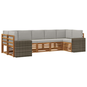 vidaXL Hoekbank Set met kussen 7 pcs Naturel en lichtgrijs Polyester