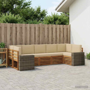 vidaXL Hoekbank Set met kussen 7 pcs Natuurlijk en Beige Polyester