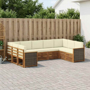vidaXL Hoekbank Set met kussen 7 pcs Natuurlijk en Crème