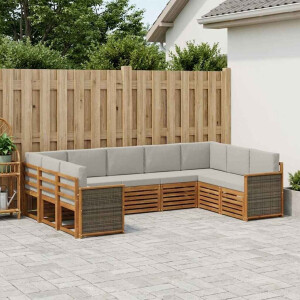 vidaXL Hoekbank Set met kussen 7 pcs Naturel en lichtgrijs
