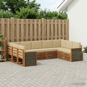 vidaXL Hoekbank Set 7 pcs Naturel Massief Acaciahout en Polyester
