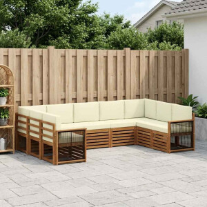 vidaXL Hoekbank Set met kussen 7 pcs Natuurlijk en Crème