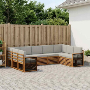 vidaXL Hoekbank Set met kussen 7 pcs Naturel en lichtgrijs