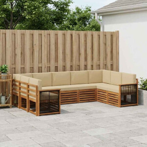 vidaXL Hoekbank Set 7 pcs Naturel Massief Acaciahout en Polyester