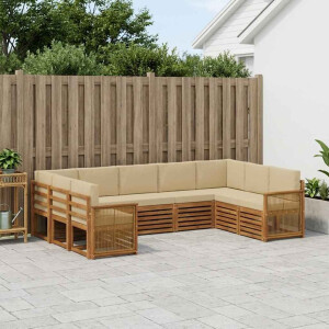 vidaXL Hoekbank Set 7 pcs Naturel Massief Acaciahout en Polyester