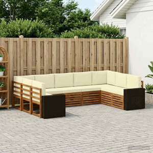 vidaXL Hoekbank Set met kussen 9 pcs Natuurlijk en Crème Polyester