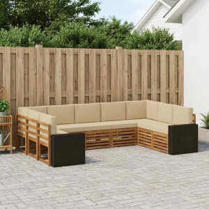 vidaXL Hoekbank Set met kussen 9 pcs Natuurlijk en Beige Polyester