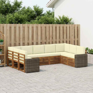 vidaXL Hoekbank Set met kussen 9 pcs Natuurlijk en Crème Polyester
