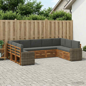 vidaXL Hoekbank Set met kussen 9 pcs Natuurlijk en Antraciet Polyester