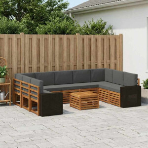 vidaXL Sofa-Sets 10 pcs Natuurlijk en Antraciet Massief Acaciahout