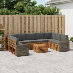vidaXL Sofa-Sets 10 pcs Natuurlijk en Antraciet Massief Acaciahout