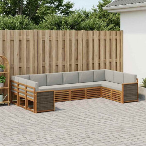 vidaXL Hoekbank Set met kussen 7 pcs Naturel en lichtgrijs