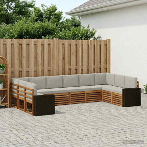 vidaXL Hoekbank Set met kussen 10 pcs Naturel en lichtgrijs Polyester