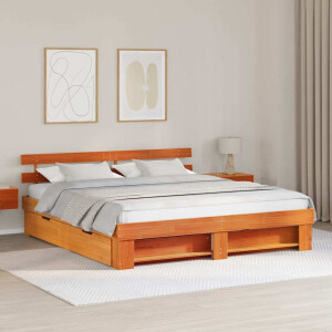 vidaXL Bedframe met lade Wasbruin 180 x 200 cm Massief grenenhout