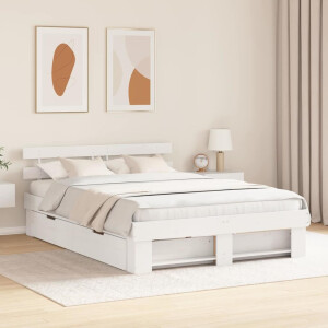 vidaXL Bedframe met hoofdeinde Wit 160 x 200 cm Massief grenenhout