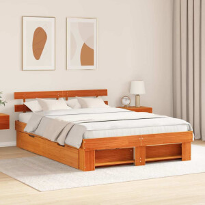 vidaXL Bedframe met lade Wasbruin 140 x 200 cm Massief grenenhout