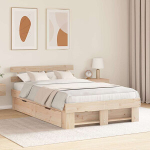 vidaXL Bedframe met hoofdeinde Bruin 140 x 190 cm Massief grenenhout