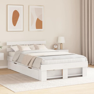 vidaXL Bedframe met hoofdeinde Wit 140 x 190 cm Massief grenenhout