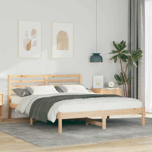 vidaXL Bedframe met hoofdeinde Bruin 140 x 200 cm Massief grenenhout