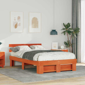 vidaXL Bedframe Wasbruin 140 x 190 cm Massief grenenhout