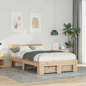 vidaXL Bedframe met hoofdeinde Bruin 135 x 190 cm Massief grenenhout