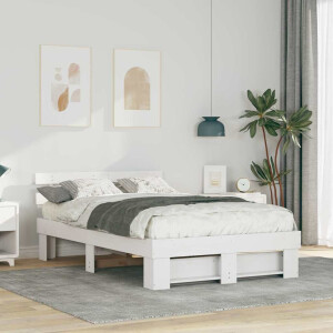 vidaXL Bedframe met hoofdeinde Wit 135 x 190 cm Massief grenenhout