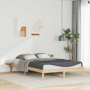 vidaXL Bedframe met Zijtafels Naturel 140 x 210 cm Massief grenenhout