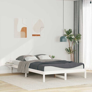 vidaXL Bedframe met Zijtafels Wit 160 x 210 cm Massief grenenhout