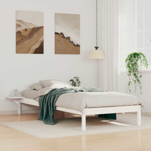 vidaXL Bedframe met Zijtafels Wit 80 x 220 cm Massief grenenhout