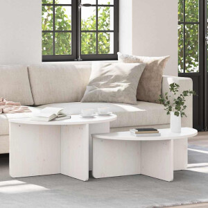 vidaXL Salontafel 2 pcs Wit Massief grenenhout