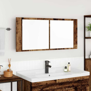 vidaXL LED Spiegelkast met plank Oudhout 100 x 12 x 45 cm Bewerkt hout
