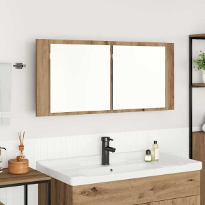 vidaXL LED Spiegelkast Artisan Eiken 100 x 12 x 45 cm Bewerkt hout