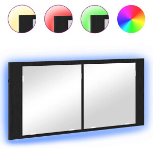 vidaXL LED Spiegelkast Zwart Eiken 100 x 12 x 45 cm Bewerkt hout