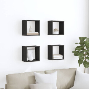 vidaXL Wandschappen met plank 4 pcs Zwart Eiken Bewerkt hout