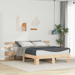 vidaXL Bedframe met hoofdeinde Bruin 140 x 200 cm Massief grenenhout