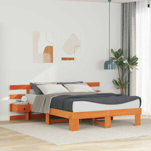 vidaXL Bedframe met hoofdeinde Bruin 140 x 200 cm Massief grenenhout