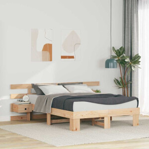 vidaXL Bedframe met hoofdeinde Bruin 140 x 190 cm Massief grenenhout