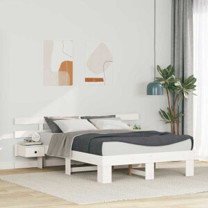 vidaXL Bedframe met hoofdeinde Wit 140 x 190 cm Massief grenenhout