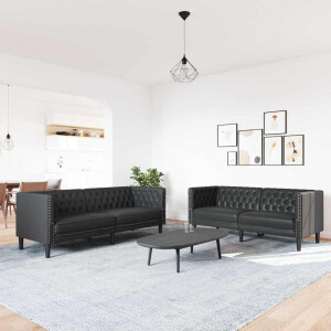 vidaXL Woonkamer Bank 2 pcs Zwart 194 x 74,5 x 70,5 cm Nep Leer