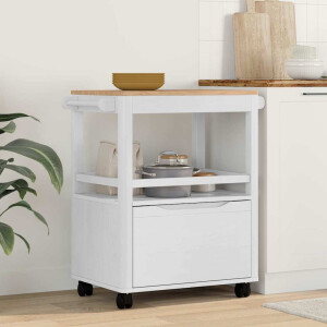 vidaXL Keuken Trolley FLORO Wit 72,5 x 45 x 80 cm Massief Vurenhout