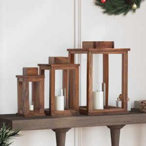vidaXL Lantaarn 3 pcs Naturel Mahoniehout