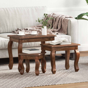 vidaXL Nesttafel 3 pcs Bruin Massief mahoniehout