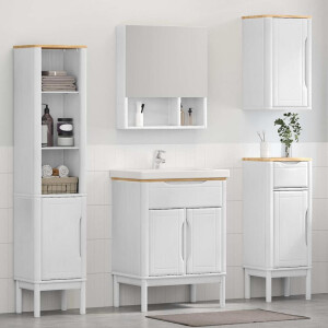 vidaXL Badkamermeubelset met lade FLORO 4 pcs Wit Massief Vurenhout