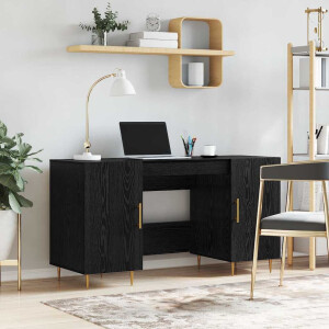 vidaXL Bureau met plank met opslag Zwart eiken Bewerkt hout