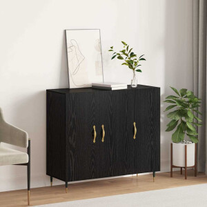 vidaXL Dressoir met opslag met de deur Zwart 90 x 34 x 80 cm Bewerkt hout