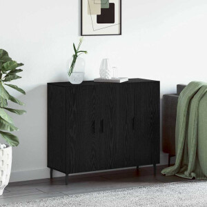 vidaXL Dressoir met opslag met de deur Zwart 90 x 34 x 80 cm Bewerkt hout