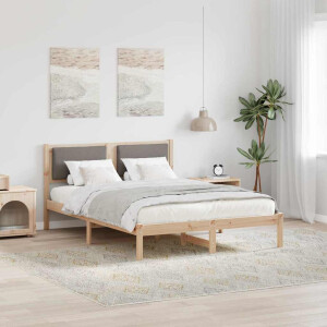 vidaXL Bedframe met hoofdeinde Taupe 140 x 190 cm Massief grenenhout