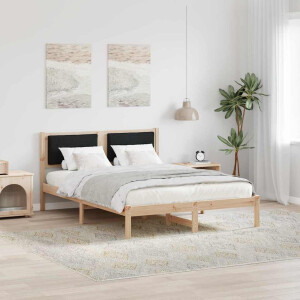 vidaXL Bedframe met hoofdeinde Zwart 135 x 190 cm Massief grenenhout